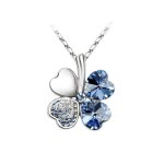 Collier sautoir pendentif feuille de trfle en forme de c?urs plaqu chrom avec de cristaux cz autrichiennes ...