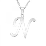 Collier - sc crystal - lettre n - acier inoxydable - argent� - 41cm + 5cm de rallonge
