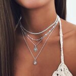 Collier superpos� boh�me collier pendentif arbre de vie en cristal collier vintage en argent bijoux pour ...