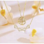 Collier - swarovski - trfle et coeur - dor - 40 cm - pendentif 5x1 cm