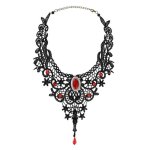 Collier vampire dentelle rubis factice femme noir / rouge bordeaux - accessoire de dguisement bijou ...