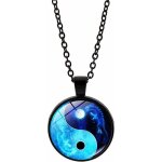 Collier ying yang cabochon argent bronze noir verre collier pendentif dragon lune yin yang clavicule ...