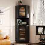 Colonne - armoire sdb noir 45x45x1665cm?�clairage int�gr� meuble dangle 2 compartiments �tag�res r�glables ...