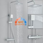 Colonne de douche chrom� thermostatique avec mitigeur ciel de douche 20x20cmpompe � main carr�e r�glable ...