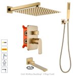Colonne de douche encastre dor laiton - ensemble douche encastrable - tte de douche carre 40cm - ...