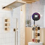 Colonne de douche encastr�e thermostatique dor� bross� avec mitigeur douche set colonne de douche avec ...