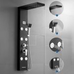 Colonne de douche hydromassage noir avec Écran affichage température 4 fonctions panneau de douche en ... Colonne de douche hydromassage noir avec Écran affichage température 4 fonctions panneau de douche en ...