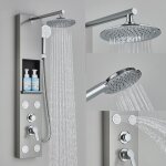 Panneau de douche avec support de rangement ensemble de robinetterie pour douche à effet de pluie spa ... Panneau de douche avec support de rangement ensemble de robinetterie pour douche à effet de pluie spa ...