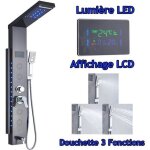 Colonne douche hydromassante avec cran lcd et lumires led panneau de douche carr multifonction acier ...