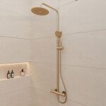 Colonne de douche m�canique finition or dor� bross� - 133x26x52 cm - molly gold