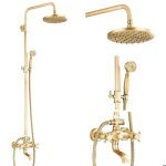 Colonne de douche avec m�langeur de douche en laiton vintage avec douche et pomme de douche r�glable ...
