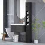 Colonne de rangement armoire haute pour salle de bain 1 tiroir 4 �tag�res r�glables et 2 placards 20 ...