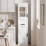 Colonne de rangement �troite - lunsy - 40x31x170 cm - blanc - finition antique - vitrine sup�rieure - ...