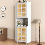 Colonne salle de bain - 2 portes - armoire haute salle de bain pour salon cuisine - armoires dangle �clair�es ...