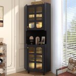 Colonne salle de bain - 2 portes - armoire haute salle de bain pour salon cuisine - armoires dangle �clair�es ...