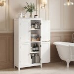 Colonne de salle de bain avec 4 portes �tag�res r�glables 30 x 60 x 110 cm blanc