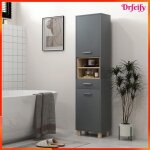 Colonne de salle de bain - akozon - 10455 - gris et bois - 2 placards tiroir & 2 compartiments ouverts ...