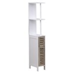 Colonne petit espace mdf blanche 2 etageres 2 portes facon chene vieilli - stockholm - tendance