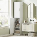 Colonne de salle de bains haute 6 compartiments ferm� �tag�res r�glables bois blanc 40x35x180 cm