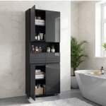 Colonne de salle de bain meuble avec �tag�res r�glables et 2 tiroirs 30 x 60 x 170 cm noir