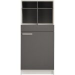 Colonne de salle de bain natty l 60 cm - blanc et gris ombre - 1 tiroir 1 abattant 4 niches