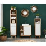 Colonne de salle de bain suni - 3 niches 1 porte 1 tiroir - coloris bois et blanc - l30cm