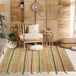 Color jute - tapis en jute avec tresses en laine - lignes color�es - 120 x 170 cm multicolores
