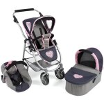 Combi 3 en 1 : poussette landau cosy pour poupee et poupon - gris bleu coeur rose 67x43x77cm - pliable ... Combi 3 en 1 : poussette landau cosy pour poupee et poupon - gris bleu coeur rose 67x43x77cm - pliable ...