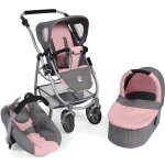 Combi 3 en 1 pour poupee et poupon : poussette landau cosy - rose / gris - poignee 55 à 82 cm Combi 3 en 1 pour poupee et poupon : poussette landau cosy - rose / gris - poignee 55 à 82 cm