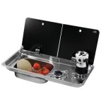 Combin rchaud + vier - can - 2 feux - inox - couvercle en verre - 2900w
