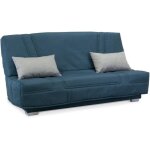 Comfort bultex banquette clic - clac - 3 places - tissu bleu + coussins déco gri Comfort bultex banquette clic - clac - 3 places - tissu bleu + coussins déco gri