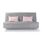 Comfort bultex banquette clic clac - tissu gris + coussins dco rose - l193 x p95 cm