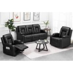 Fauteuil relaxant massantfauteuil salon pivotant en cuir noir 3 + 1 + 1