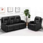 Fauteuil relaxant massantfauteuil salon pivotant en cuir noir 3 + 1