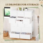 Commode 15 tiroirs avec dessus en bois - grand dresser en tissu pour chambre placard - armoire de rangement ...