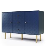 Commode avec 2 portes et 3 tiroirs certifié fsc® étagère réglable pour chambre salon bleu marine - h82 ... Commode avec 2 portes et 3 tiroirs certifié fsc® étagère réglable pour chambre salon bleu marine - h82 ...