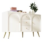 Commode 2 portes et 3 tiroirs - design �pur� - bois agglom�r� et m�tal - pour salon ou chambre - 140 ...