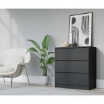 Commode 3 tiroirs 70cm couleur: noir mat buffet salon meuble de rangement armoire chambre adulte l: 70 ...