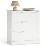 Commode 3 tiroirs - bealife - 1 porte - �tag�re r�glable - bois - anti - basculement - chambre - salon ...