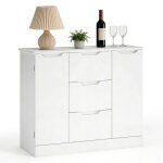 Commode 3 tiroirs - bealife - 2 portes - �tag�re r�glable - bois - anti - basculement - chambre - salon ...