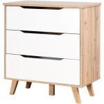 Commode 3 tiroirs - décor chêne et blanc mat - pieds en massif - scandinave l 80 cm - vankka Commode 3 tiroirs - décor chêne et blanc mat - pieds en massif - scandinave l 80 cm - vankka