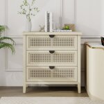 Commode 3 tiroirs avec fa�ades en rotin tress� - design moderne en finition bois naturel - 80x40x80 cm ...