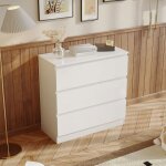 Commode avec 3 tiroirs meuble de rangement laqu� blanc chambre et salon 78x36x77. 5cm