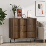 Commode � 3 tiroirs moderne en bois couleur noyer meuble de rangement polyvalent pour salon chambre et ...