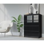 Commode 4 tiroirs 70cm couleur: noir mat - noir brillant meuble de rangement armoire chambre adulte l: ...