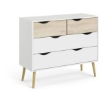 Commode 4 tiroirs - blanc / chne - pitement vas en bois massif - 987 x 391 x 817 cm aro