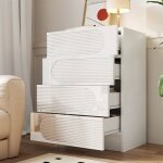 Commode 4 tiroirs blanche 60x385x85 cm fa�ades brillantes meuble de rangement pour bureau chambre et ...