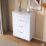 Commode � 4 tiroirs grand meuble de rangement blanc avec support en m�tal pour salon chambre ou chambre ...