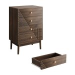 Commode � 4 tiroirs penderie moderne bois noyer meuble rangement salon chambre couloir coiffeuse 60x40x90cm ...