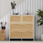 Commode - dreammespace - 4 tiroirs - mdf + bois massif - naturel + blanc - 80xh80x38 cm